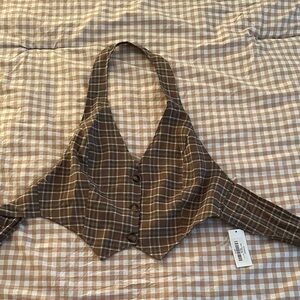 Finley Brown Plaid Halter Crop Top